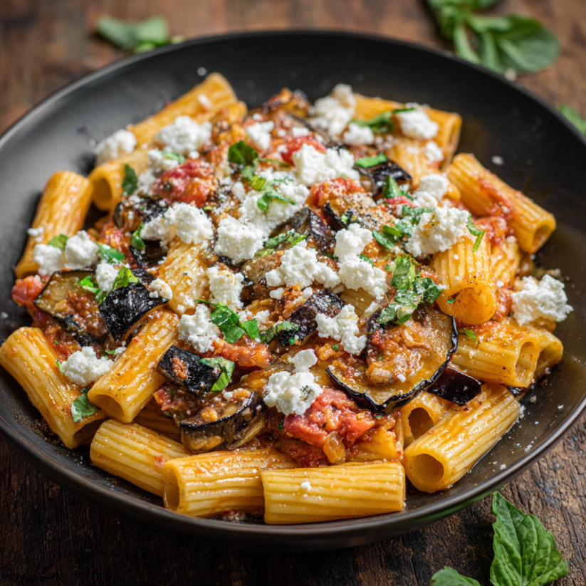 A bowl of pasta alla norma.