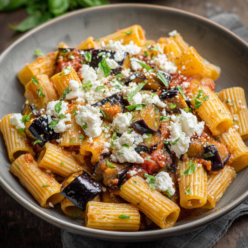 A bowl of pasta alla norma.