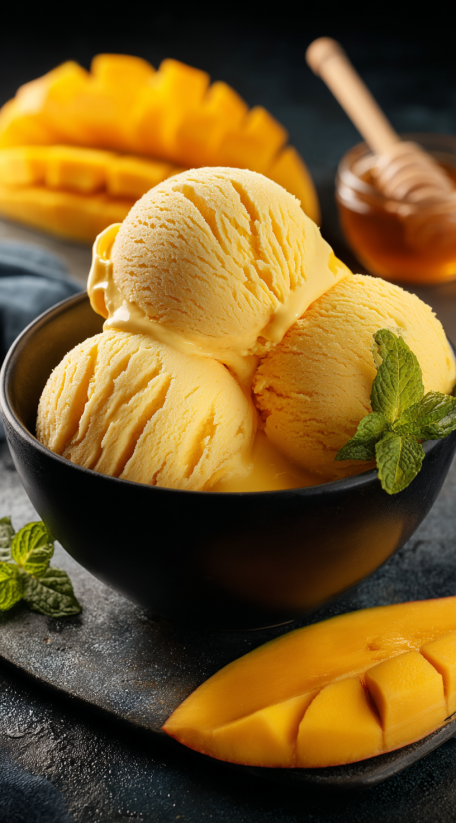 A bowl of mango ice cream.