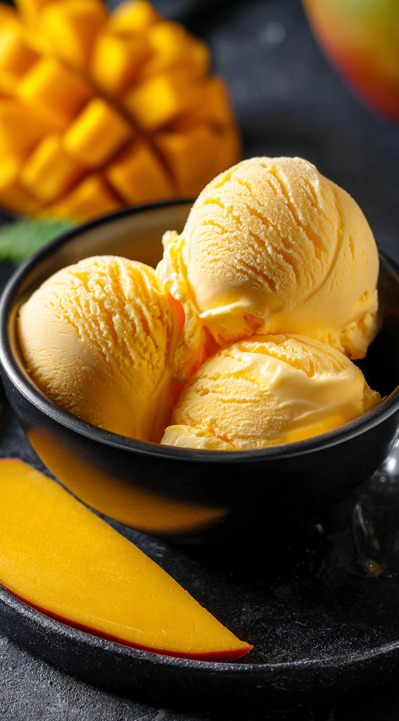 A bowl of mango ice cream.