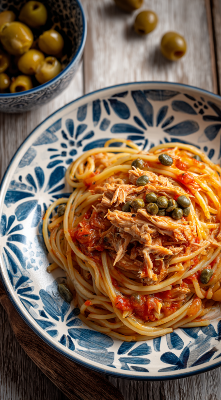 A plate of spaghetti al tonno.