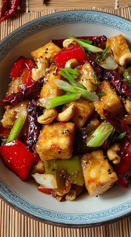 A bowl of kungpao tofu.