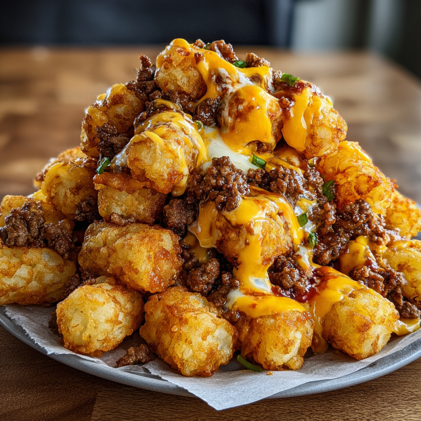A plate of cheeseburger tater tots.