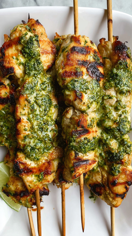 Cilantro lime air fryer chicken skewers.