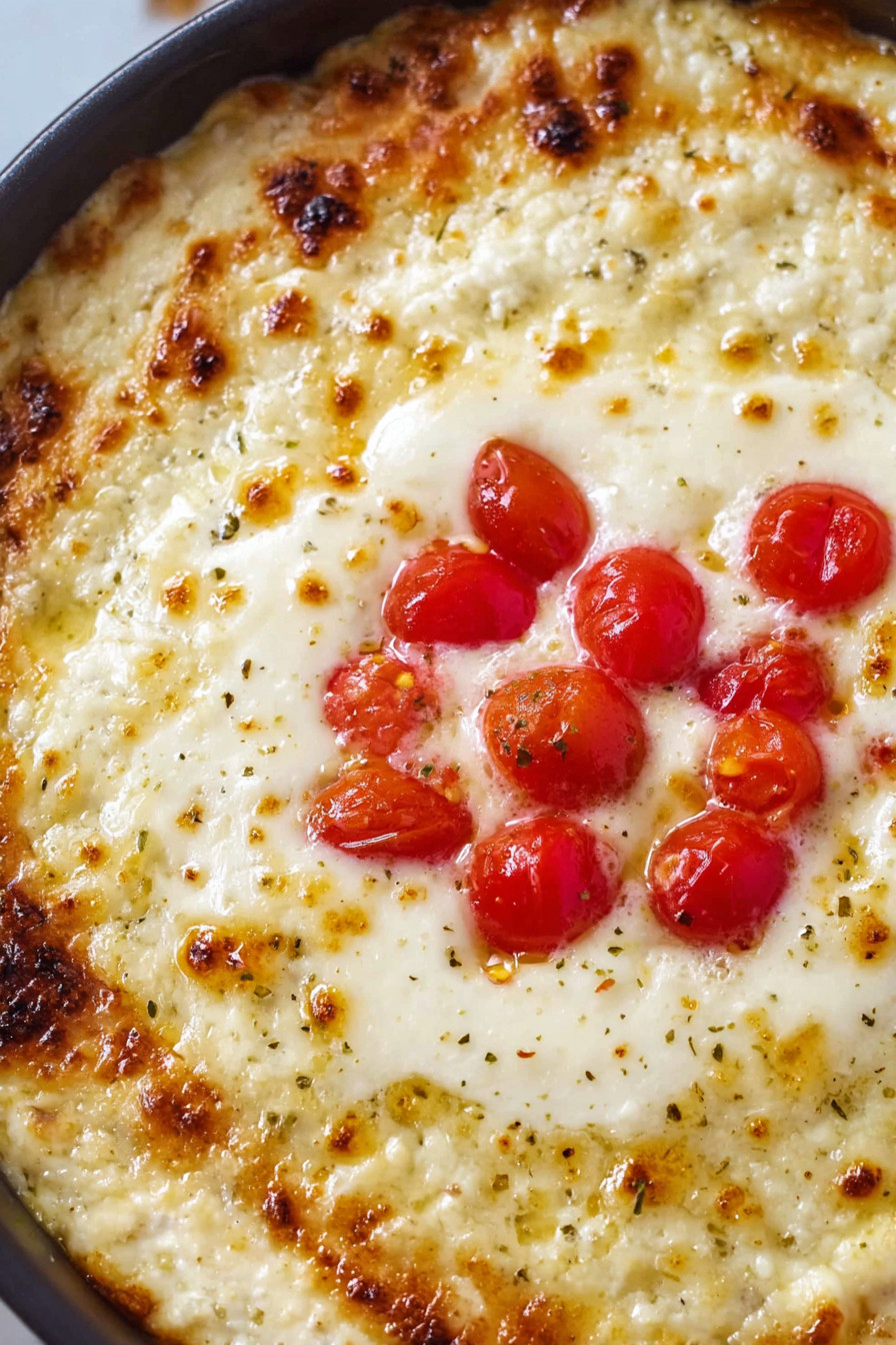 A close up of a garlic cheese dip.