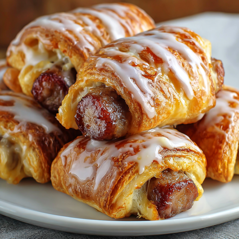 A plate of breakfast pastries with cinnamon sausage.