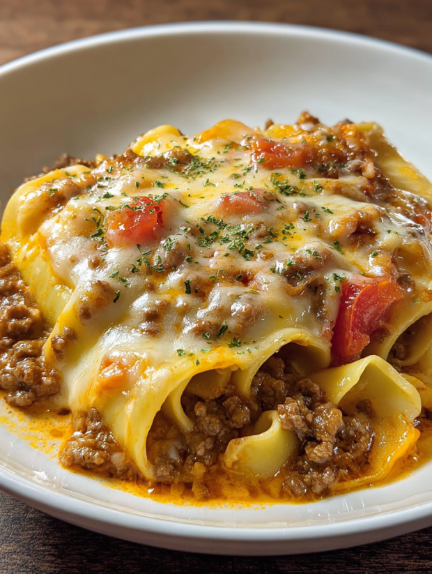 A plate of food with the words "One Pot Cheesy Taco Mac" written on it.