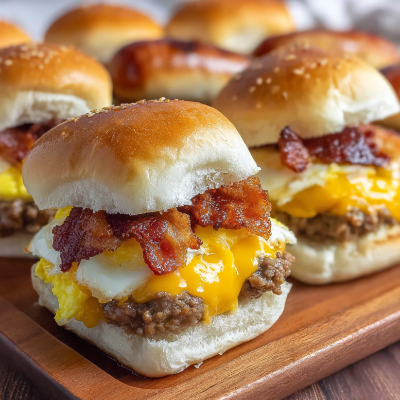 Bacon and egg breakfast sliders.