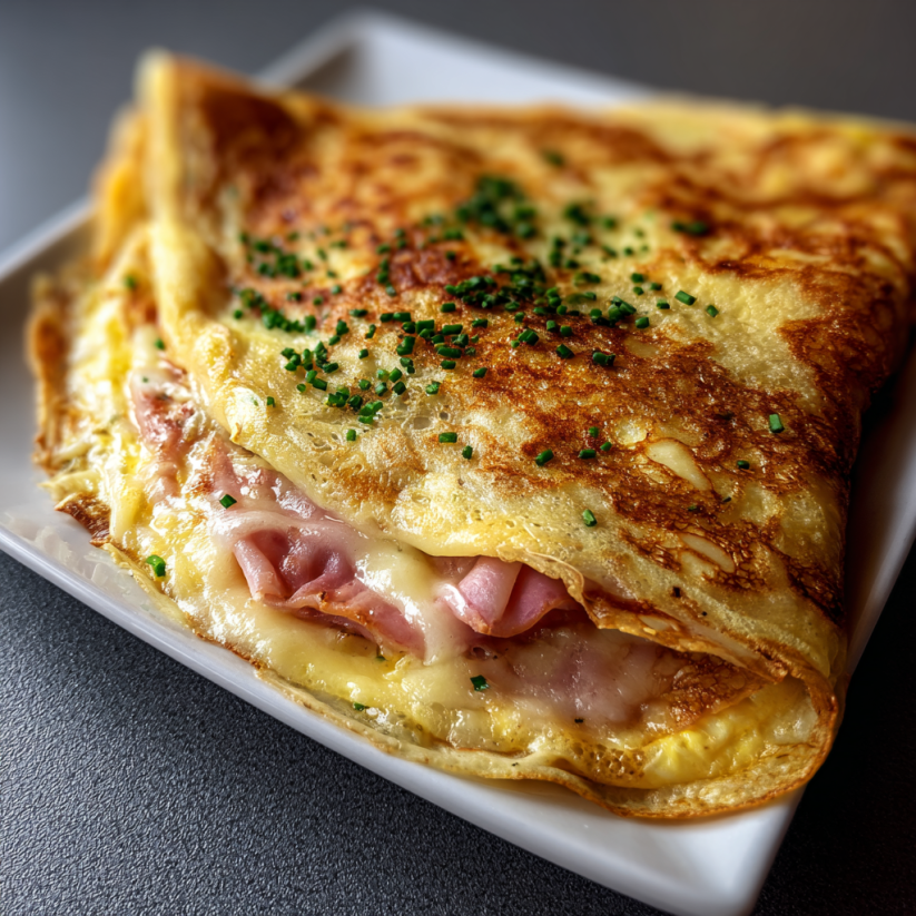 A French crêpe with ham and cheese.