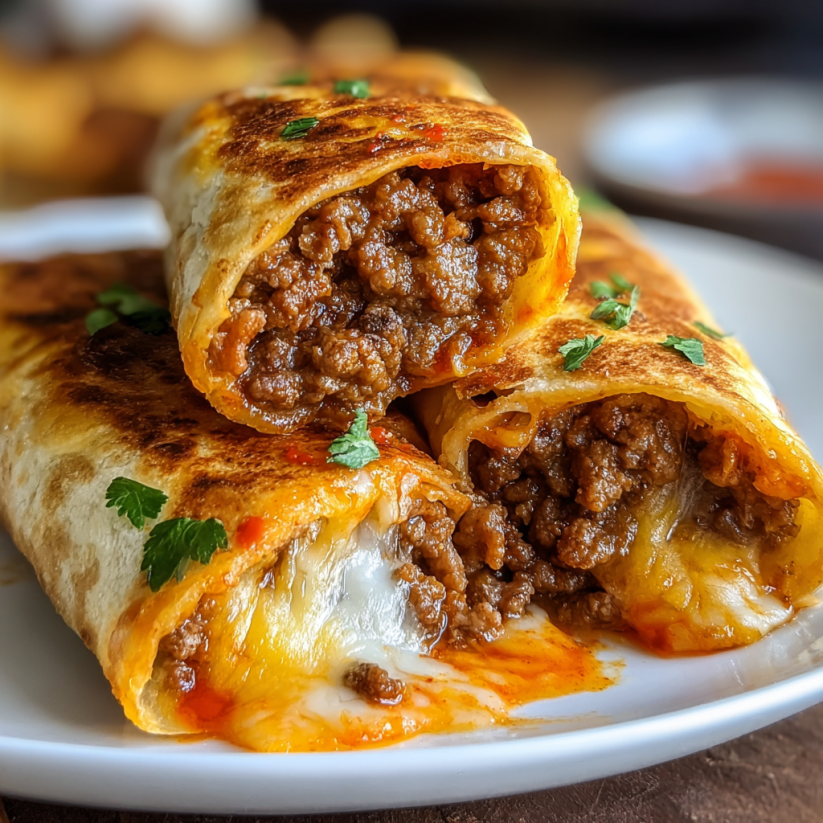 A plate of crispy beef cheese chimichangas.