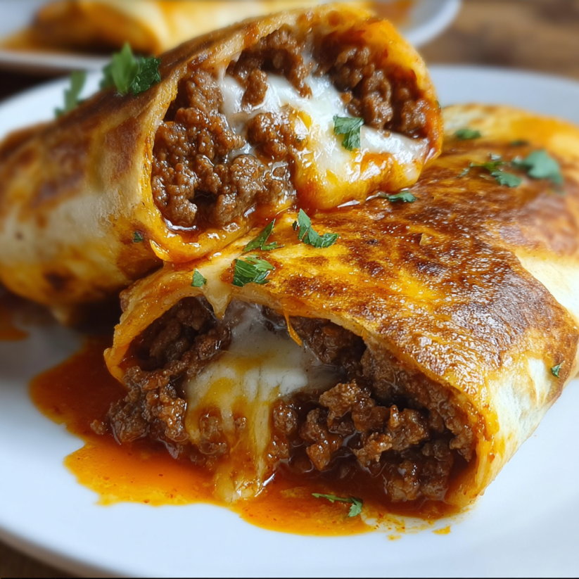 A plate of crispy beef cheese chimichangas.