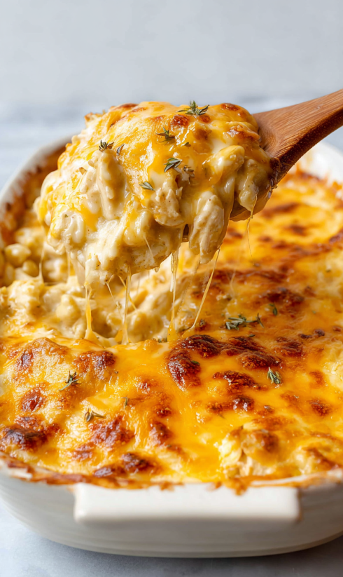 A close up of a cheesy macaroni dish.