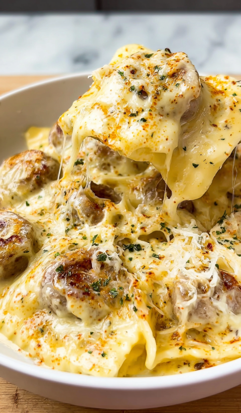A plate of food with the word Alfredo on it.
