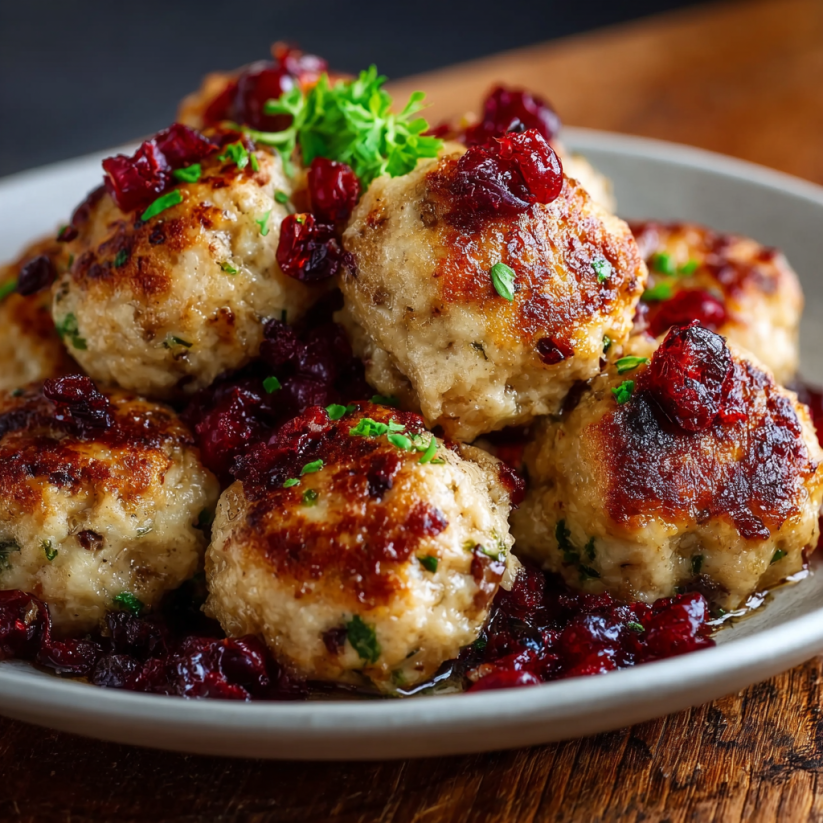 A plate of cranberry turkey stuffing balls.