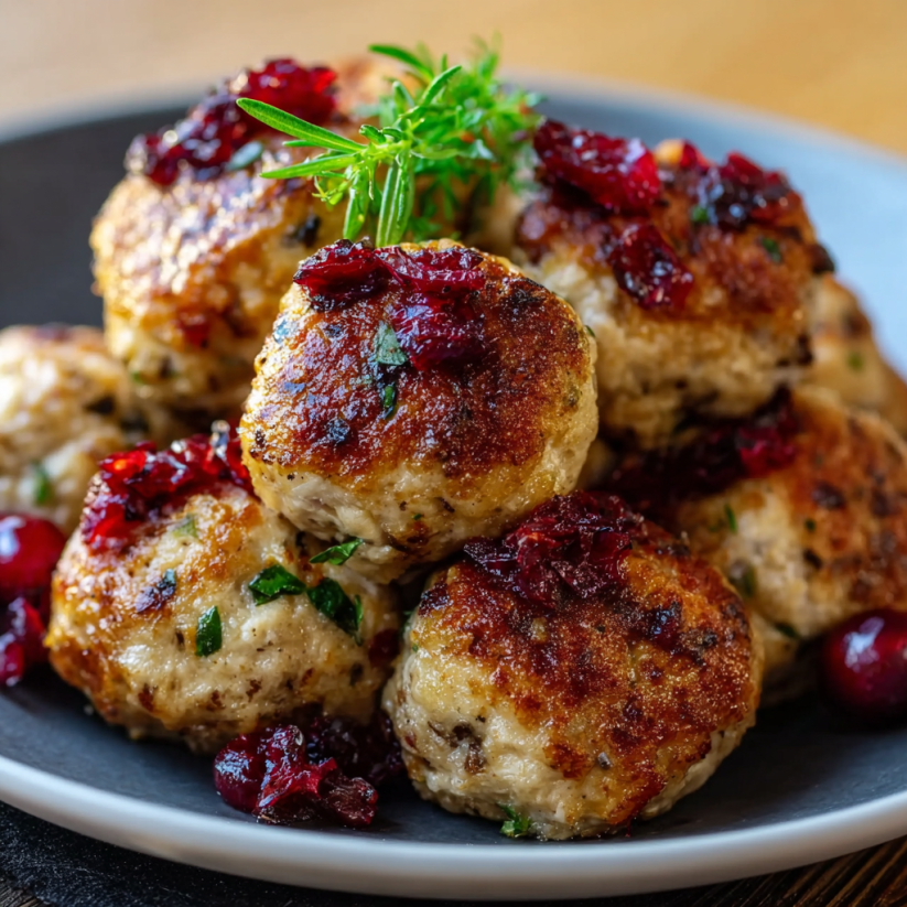 A plate of cranberry stuffed meatballs.