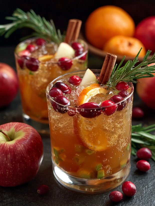 Two glasses of cranberry orange punch on a table.