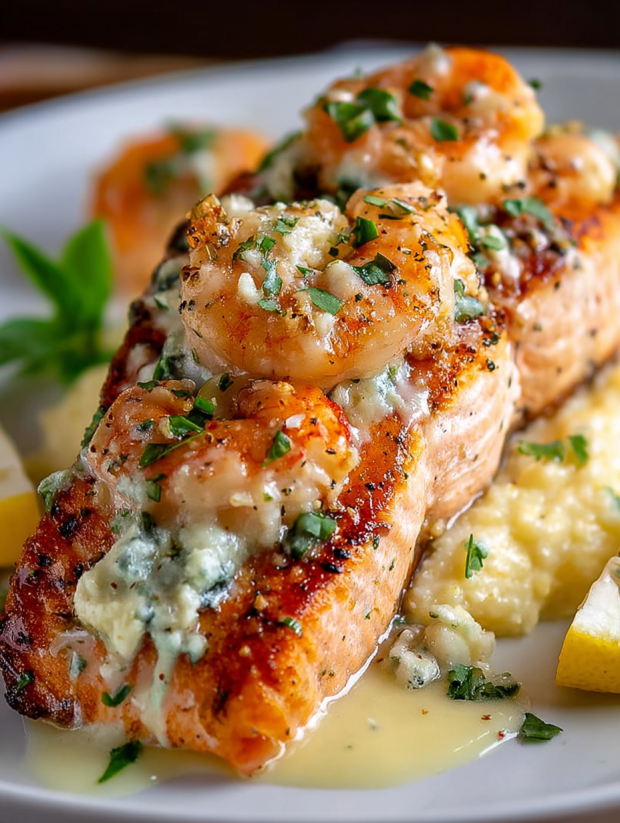 A plate of food with shrimp and crab on it.