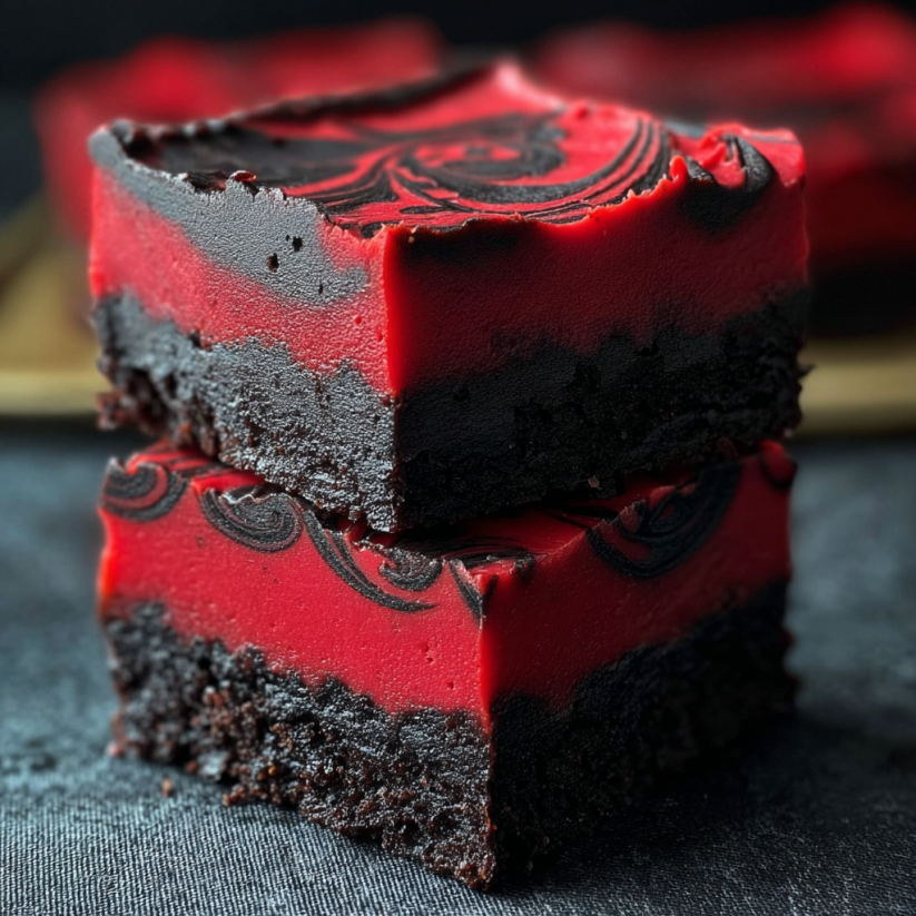 A piece of red and black fudge.