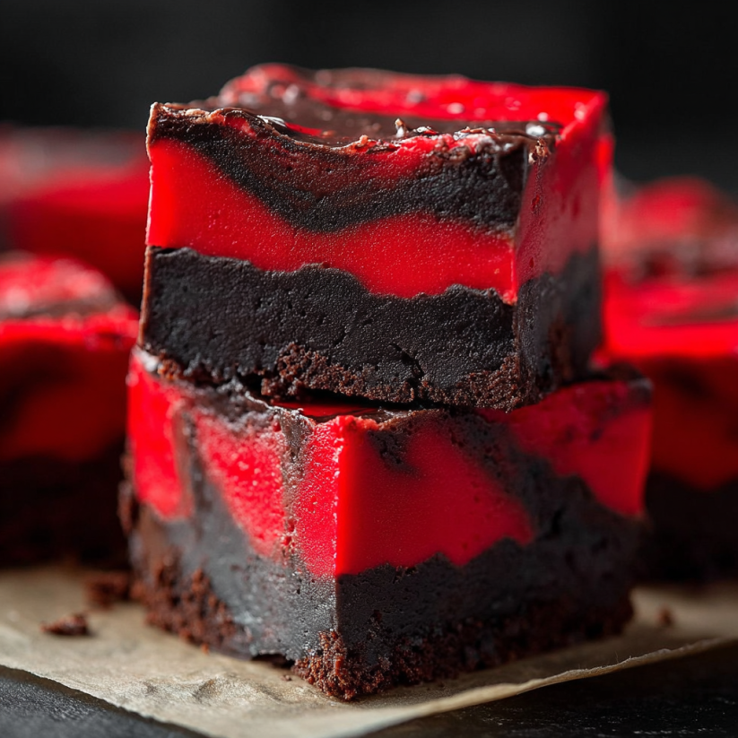 A piece of red and black fudge.