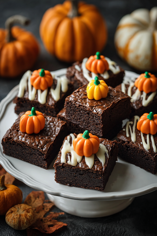Brownies with pumpkin toppings.