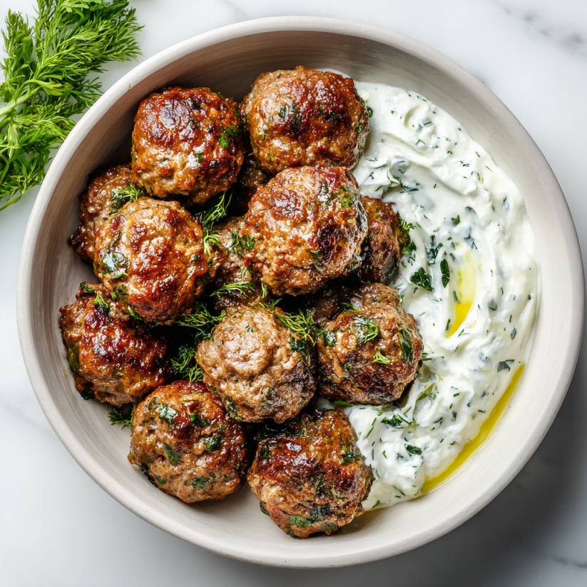 A bowl of meatballs with a side of sauce.