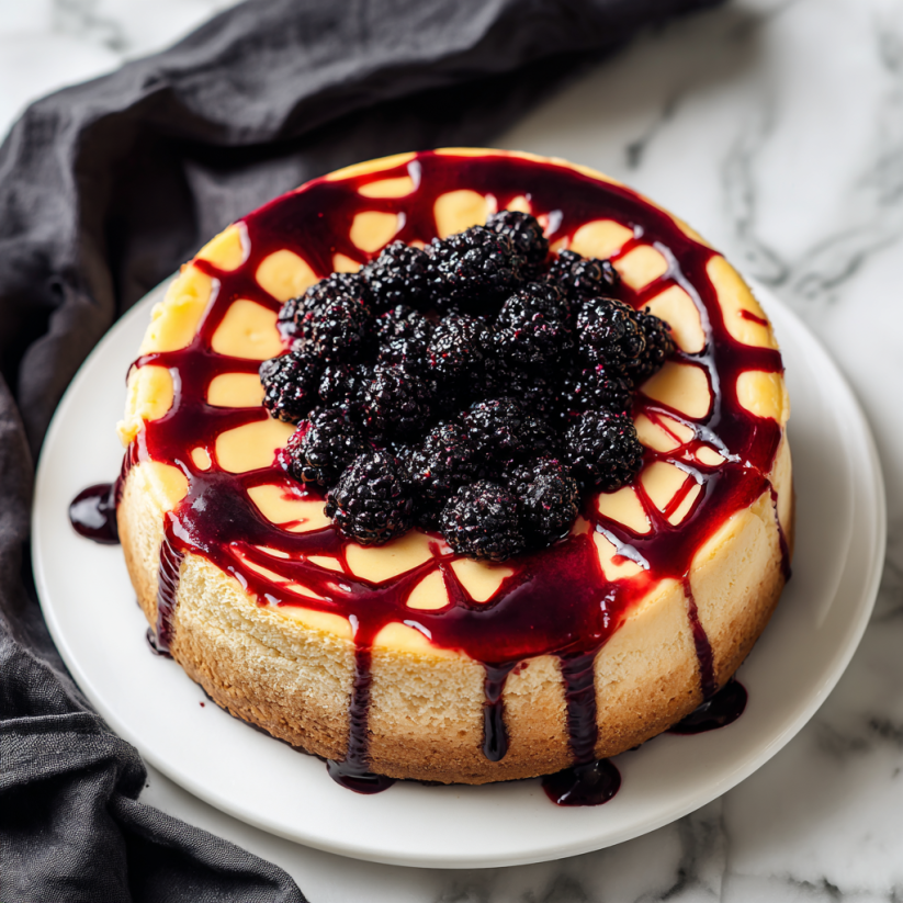 A slice of bloody berry cheesecake.