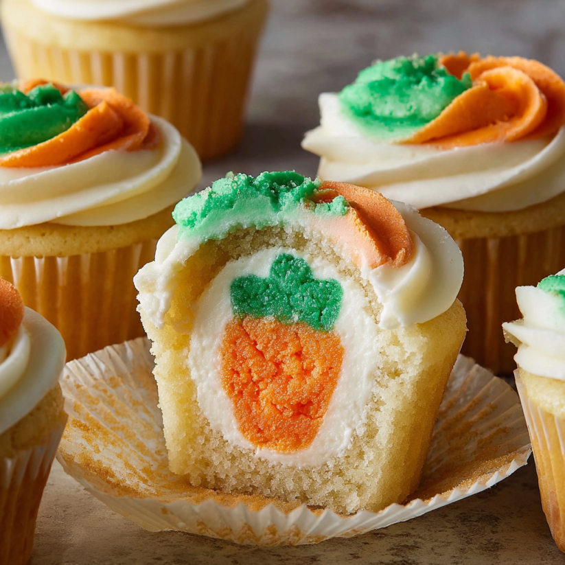 Mini Pillsbury Cookie Cheesecakes with carrots and green frosting.