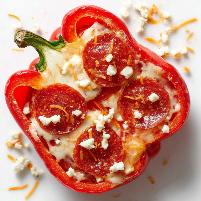 A pepper filled with cheese and pepperoni.