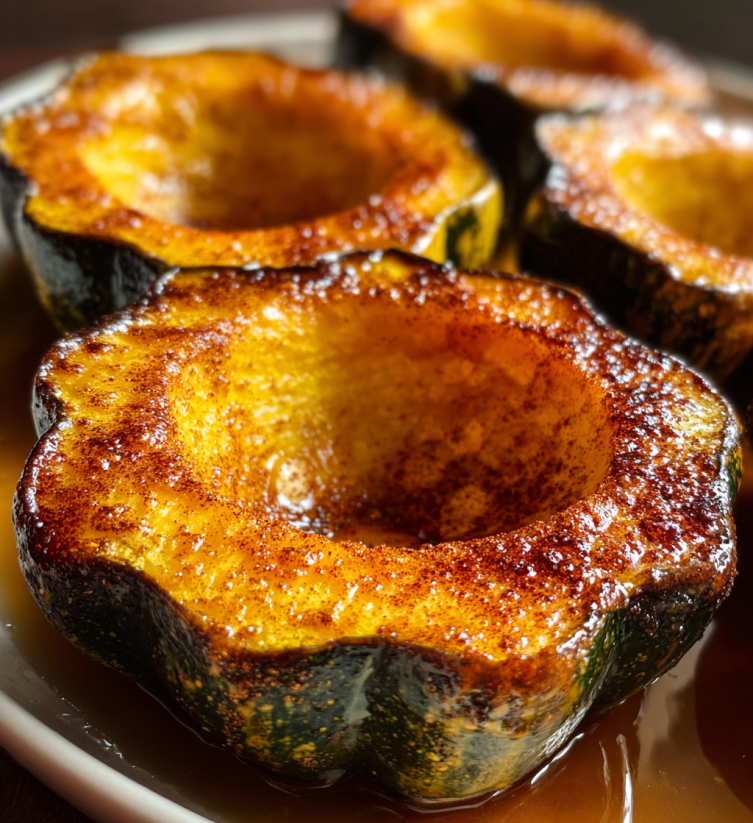 A delicata squash is roasted and ready to eat.