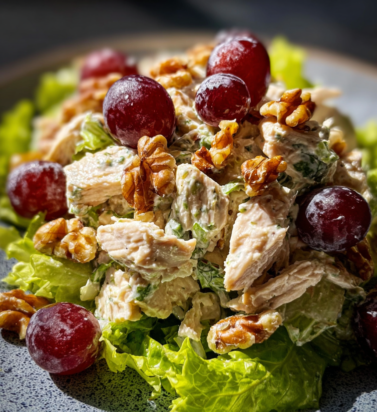A plate of food with a salad and grapes.