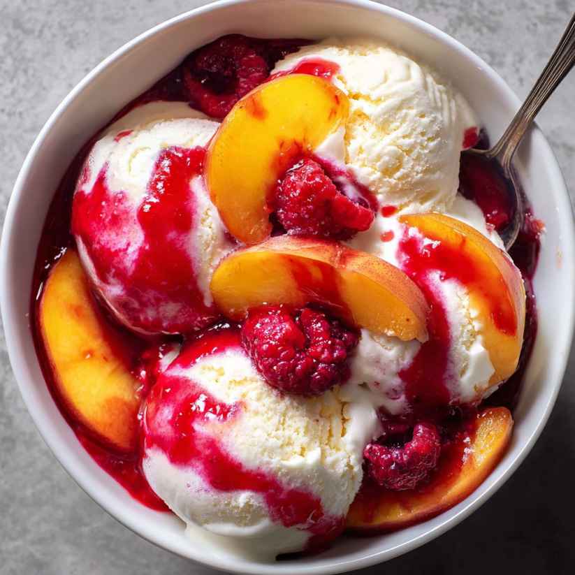 A bowl of Peach Melba.