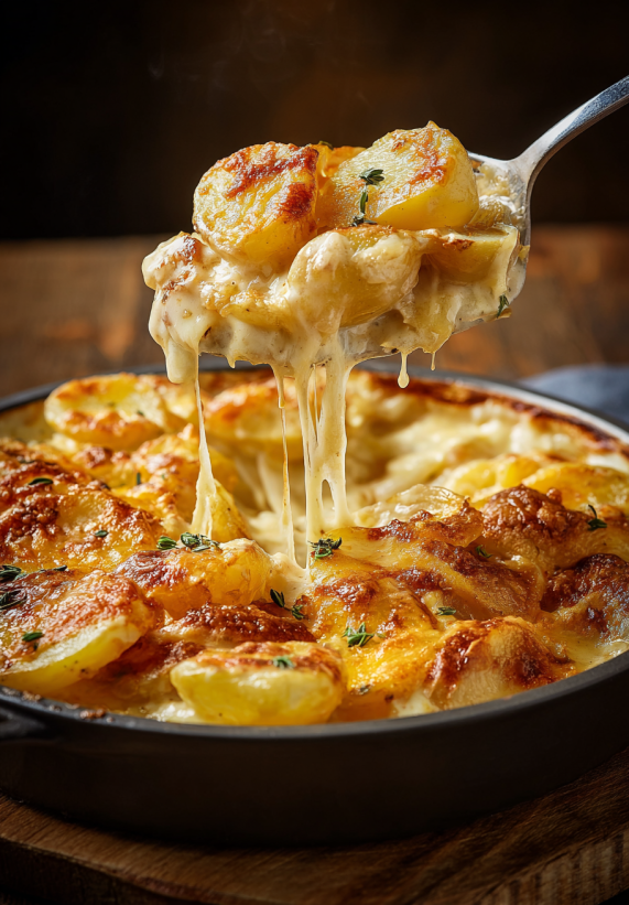 French onion potatoes with cheese.