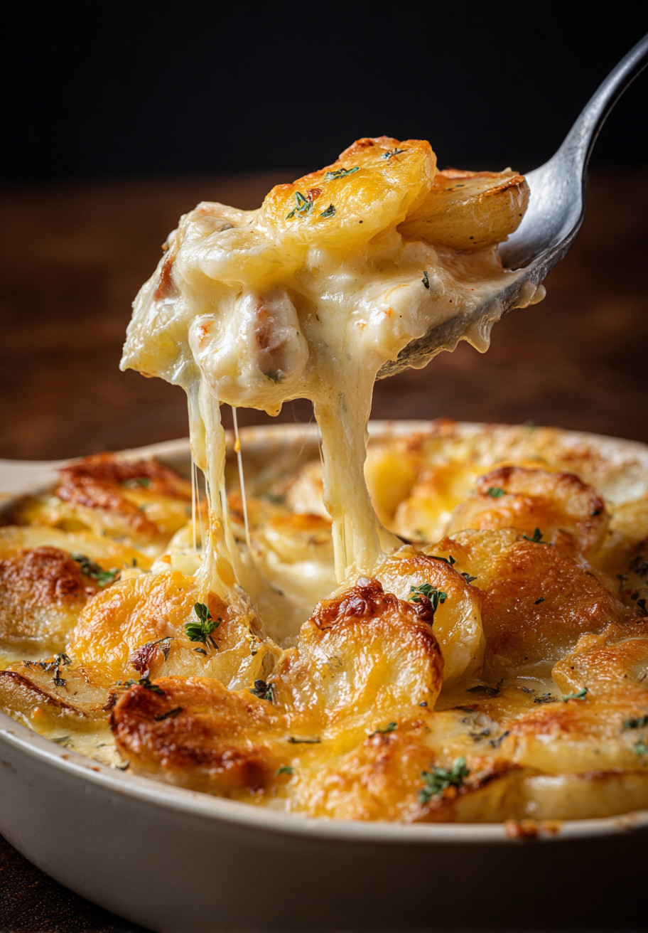 French onion potatoes with cheese.