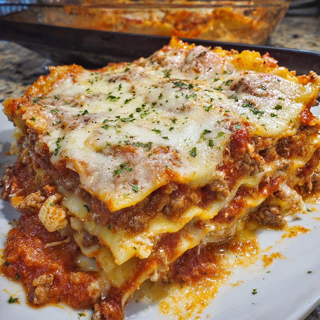 A delicious lasagna dish on a plate.