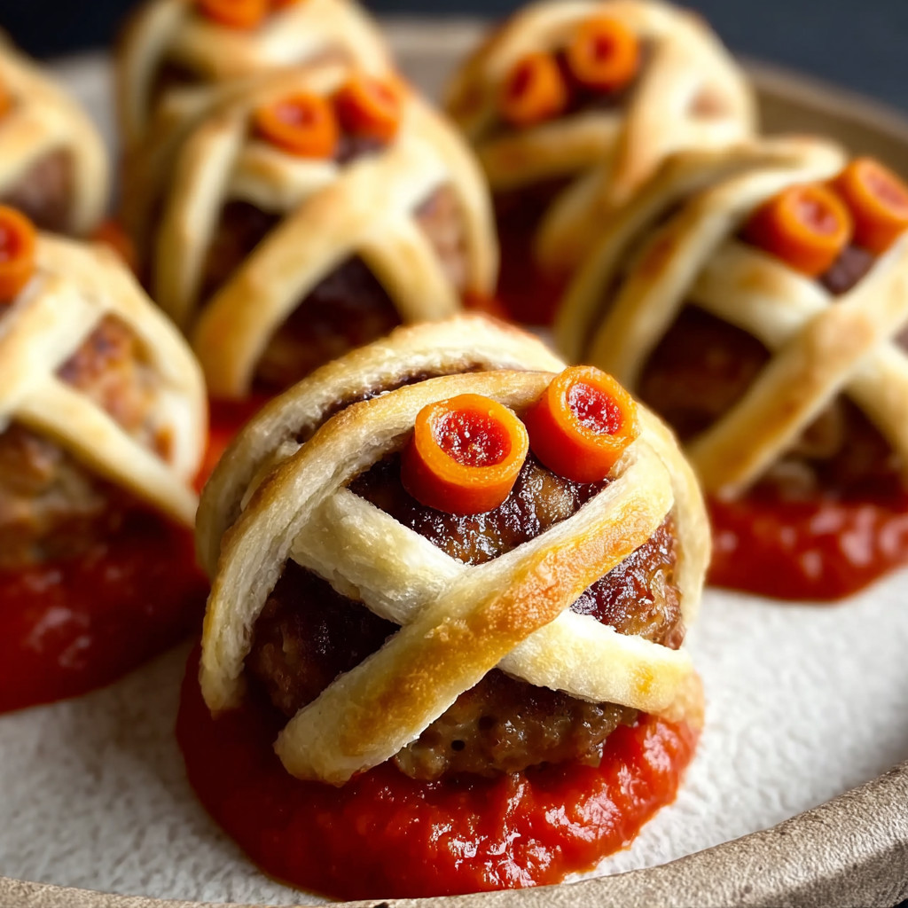 Halloween mummy meatballs recipe.