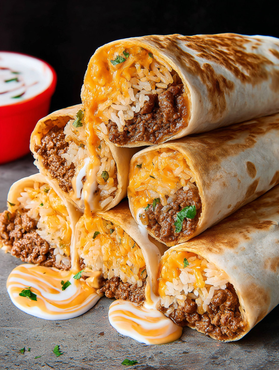 A stack of Quesaritos with cheese and rice.