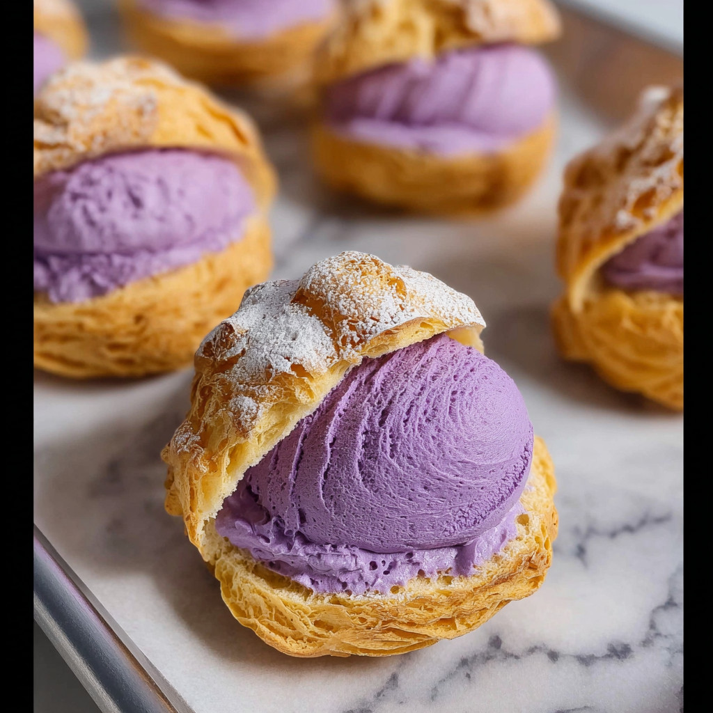 A plate of Ube Cream Puffs.