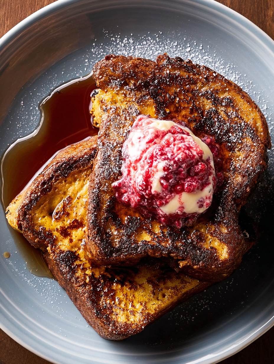 French toast with strawberry and whipped cream.