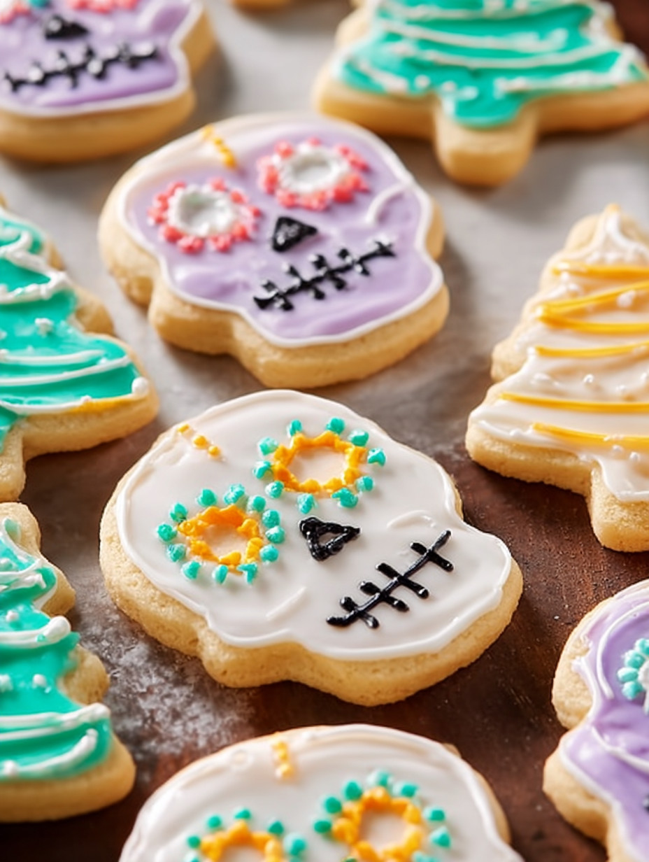 A plate of cookies with skulls and bones on them.