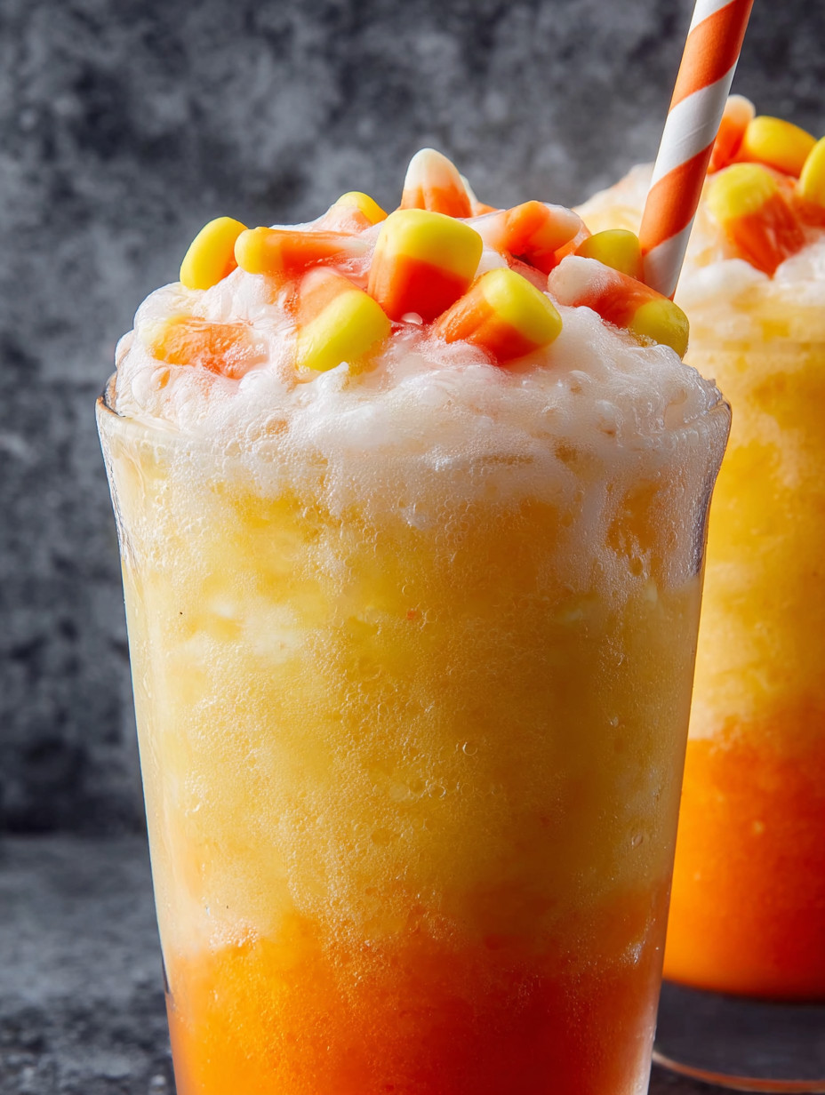 A glass of candy corn colada.