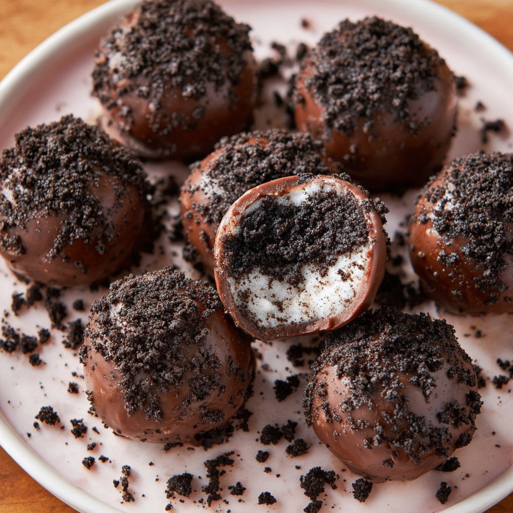 A plate of Oreo cookie balls.