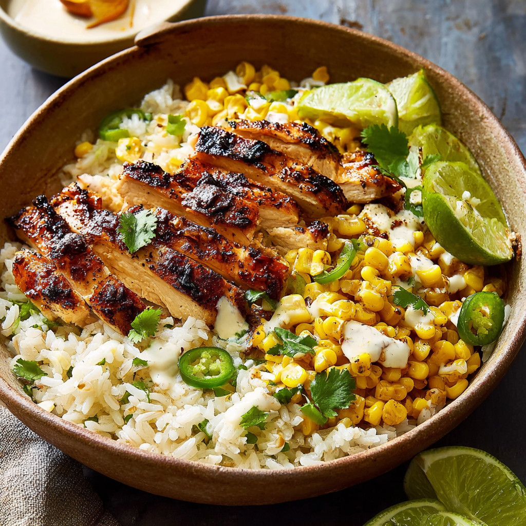A bowl of Mexican corn and chicken.