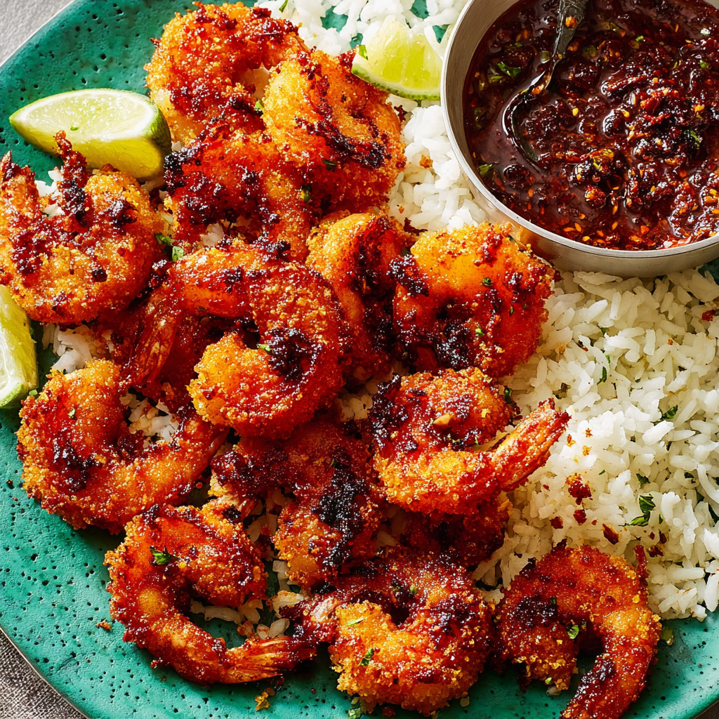 A plate of crispy honey chipotle shrimp.