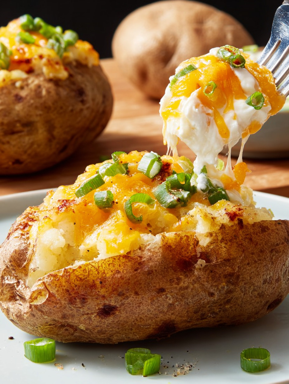 Twice-baked potatoes with cheese and chives.
