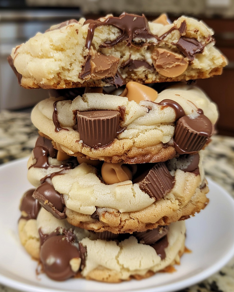 A stack of chocolate chip cookies.