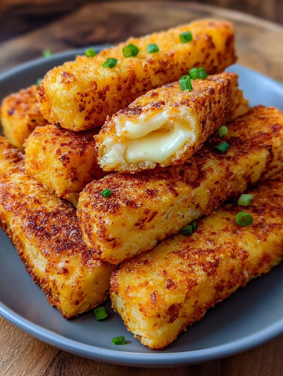 A plate of potato cheese sticks.