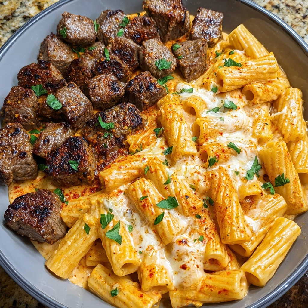 A plate of food with meat and pasta.