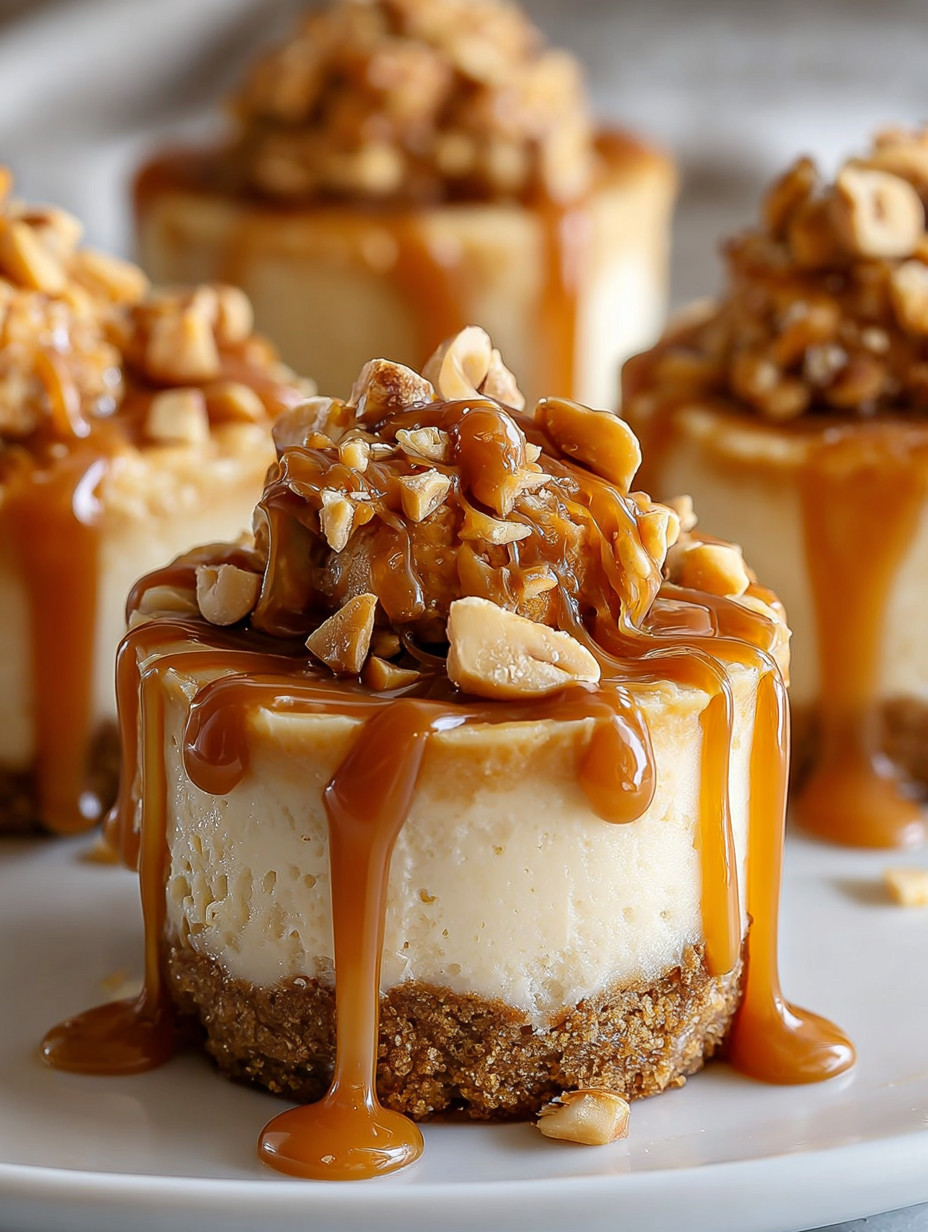 A close up of a caramel drizzled cheesecake.