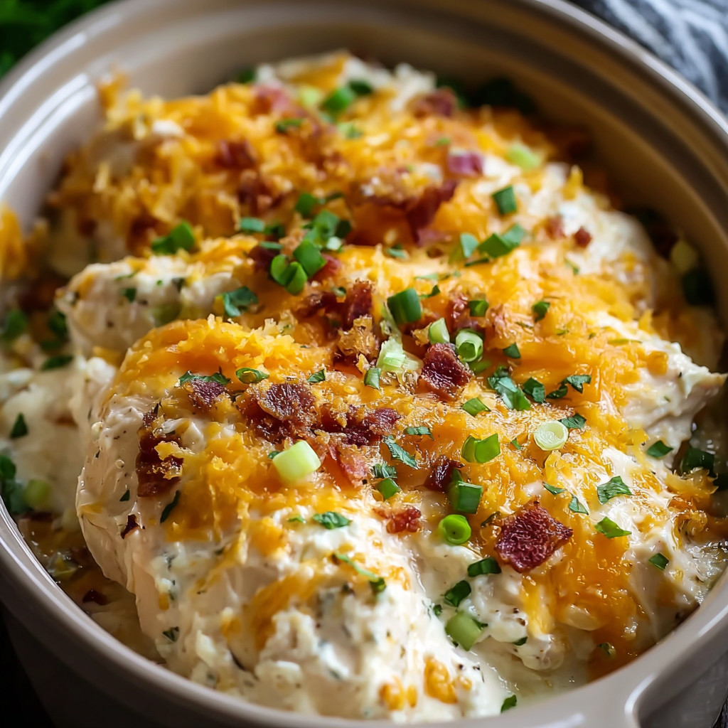 A bowl of food with bacon and cheese.