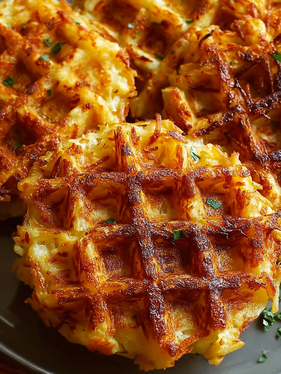 A plate of waffle maker hash browns.